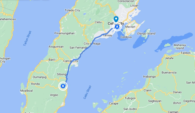 map direction or cebu to simala church 1