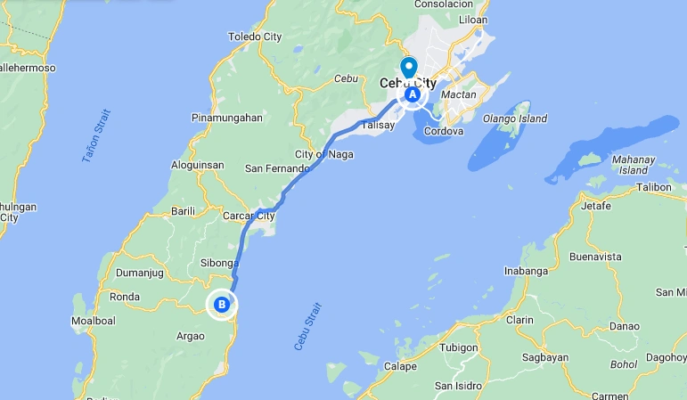 map direction or cebu to simala church