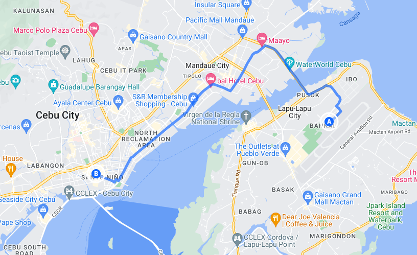 map direction of mactan airport to carbon night market