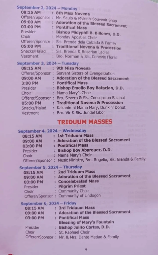 Masses and Novenas Schedule by Mike Dion Tabayag