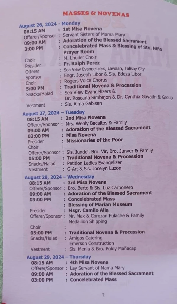 Masses and Novenas Schedule by Mike Dion Tabayag